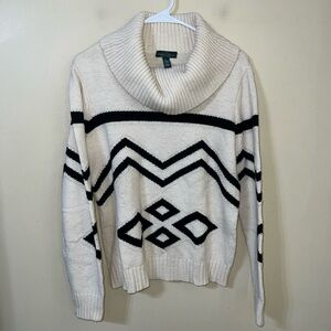 Ralph Lauren Ivory and Black Patterned Cowl Neck Sweater